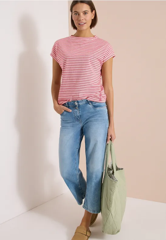 Gestreiftes Baumwoll-T-Shirt mit Gummizug