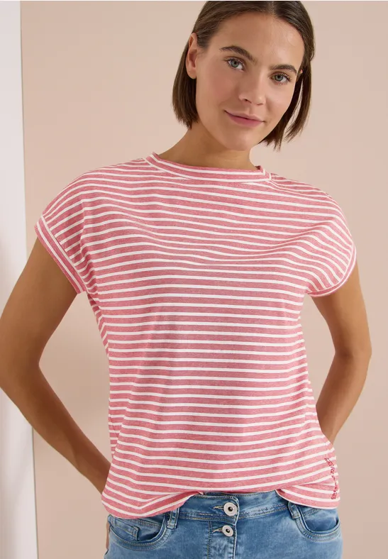 Gestreiftes Baumwoll-T-Shirt mit Gummizug