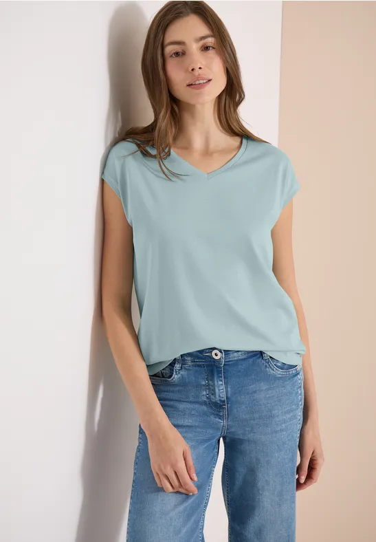 Lässiges V-Ausschnitt Shirt mit überschnittenen Schultern