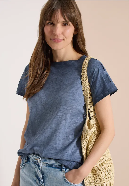 Flammgarn T-Shirt mit U-Boot-Ausschnitt