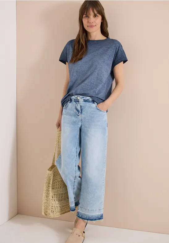 Flammgarn T-Shirt mit U-Boot-Ausschnitt