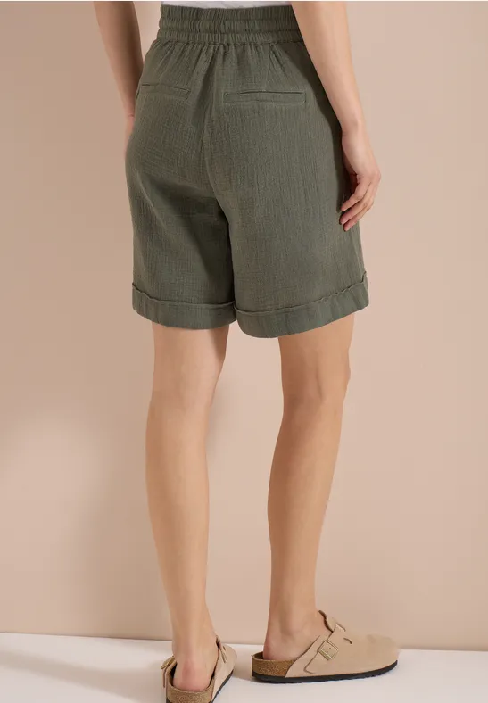 Gerade geschnittene Musselin-Shorts mit Kordelzug