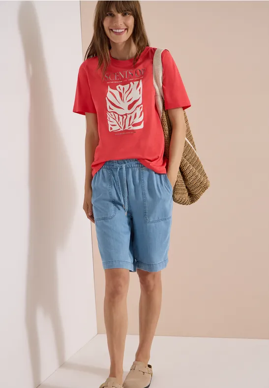 T-Shirt mit Blätter-Print aus Baumwoll-Modal