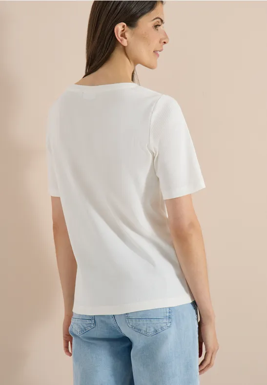 T-Shirt aus Rippstrick mit Rundhalsausschnitt