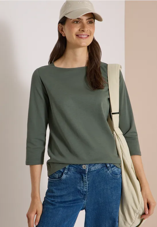 Jersey-Shirt mit U-Boot-Ausschnitt