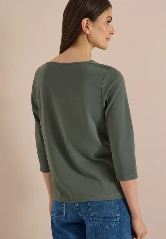 Jersey-Shirt mit U-Boot-Ausschnitt
