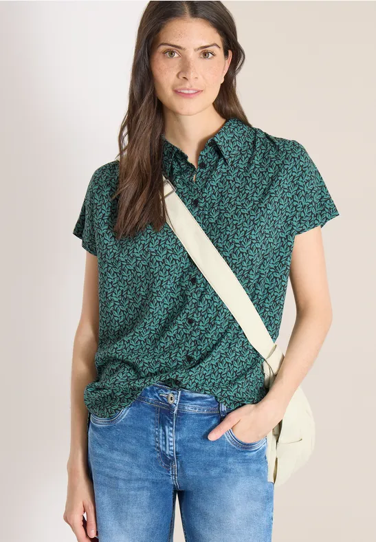 Kurzarmbluse mit botanischem Print