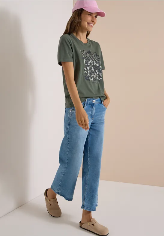 Jersey-T-Shirt mit Leoparden-Print