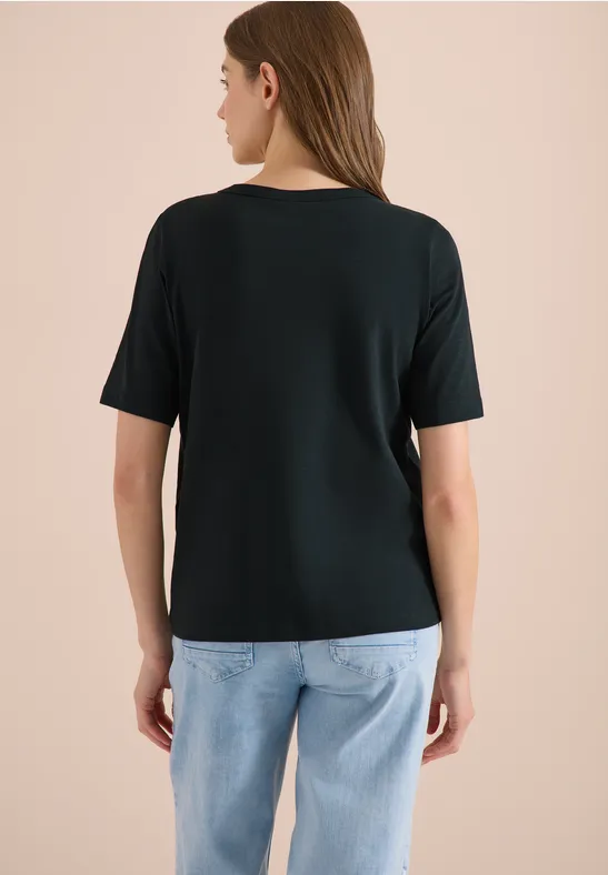 Kurzärmeliges Baumwollshirt mit U-Boot-Ausschnitt