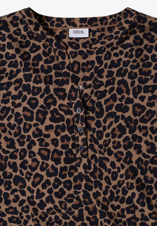 Tunika mit Leo-Print und Schlitz-Ausschnitt