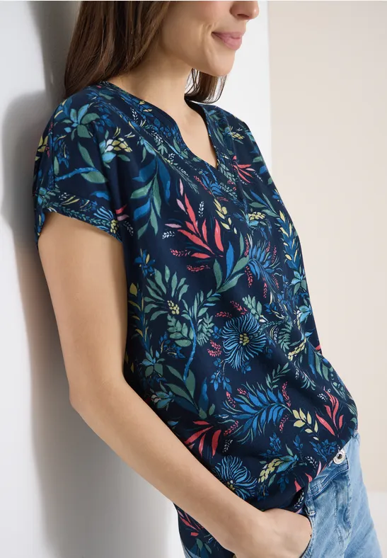 Floral-Print Shirt mit V-Ausschnitt