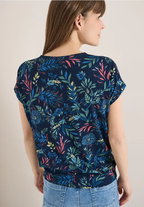 Floral-Print Shirt mit V-Ausschnitt