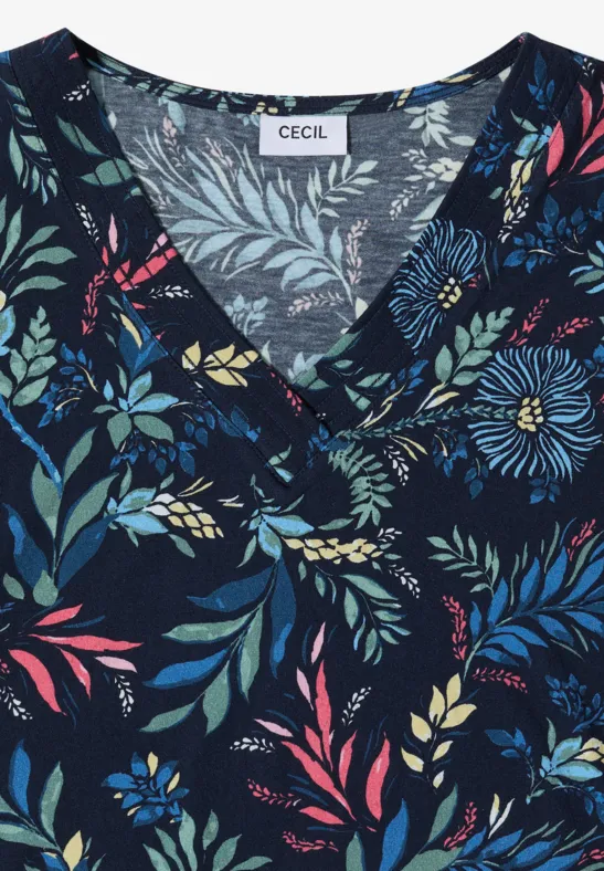 Floral-Print Shirt mit V-Ausschnitt