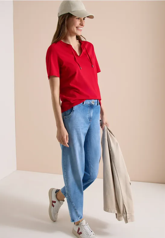 Kurzarm-Baumwollshirt im Tunika-Look