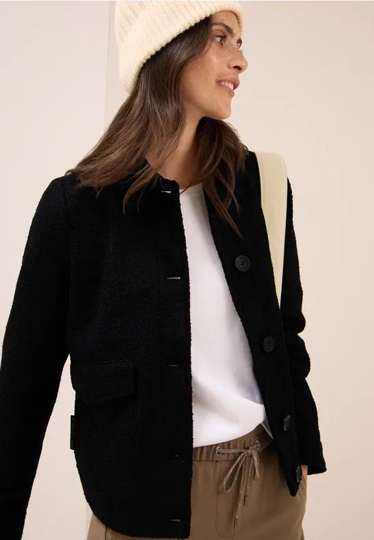 Jacke in Wolloptik mit Hemdkragen