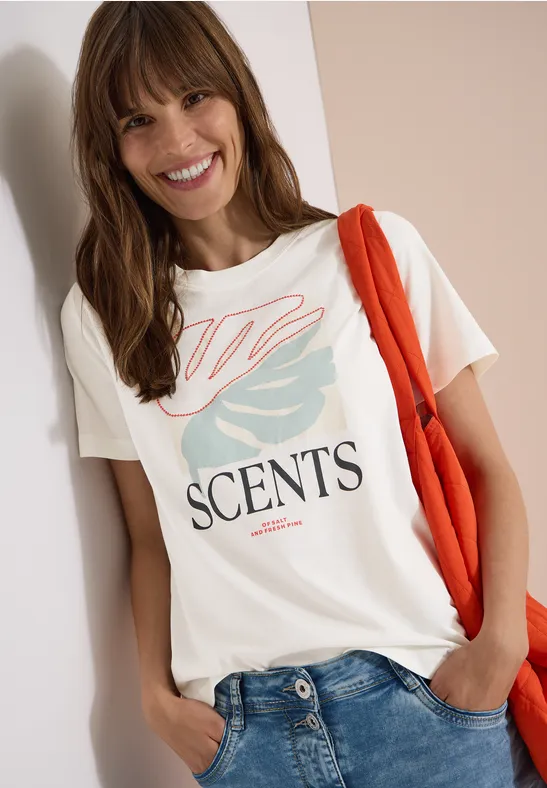Baumwoll-T-Shirt mit Blätter-Print