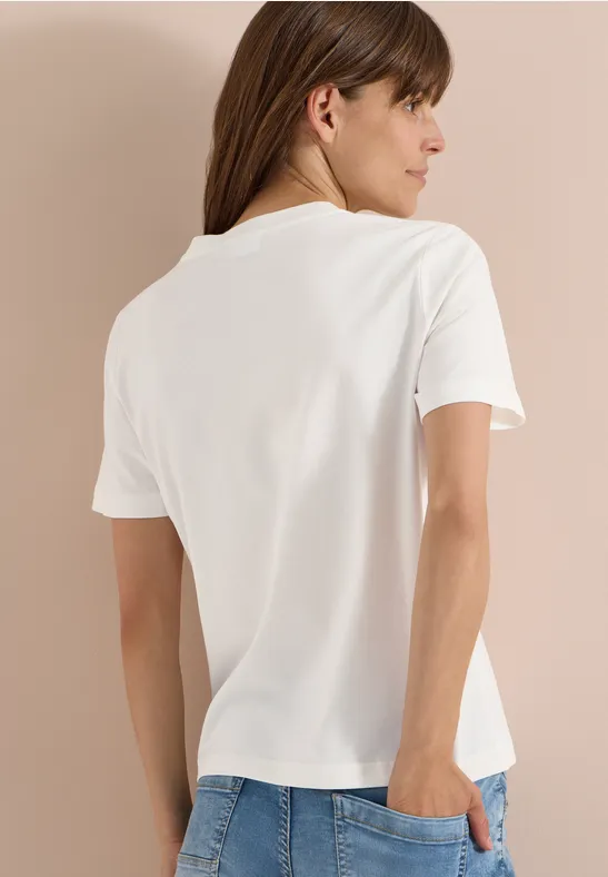 Baumwoll-T-Shirt mit Blätter-Print
