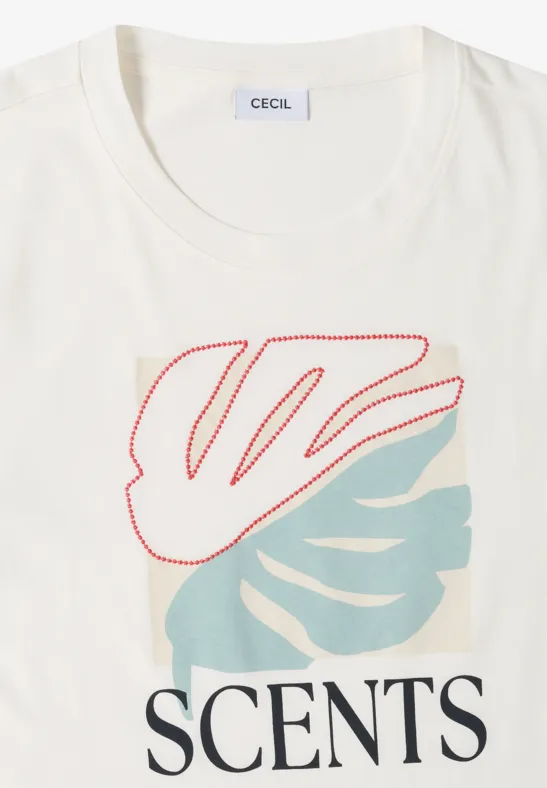 Baumwoll-T-Shirt mit Blätter-Print
