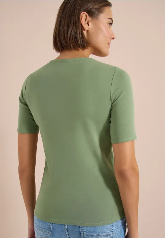 Kurzärmeliges V-Ausschnitt Baumwoll-T-Shirt