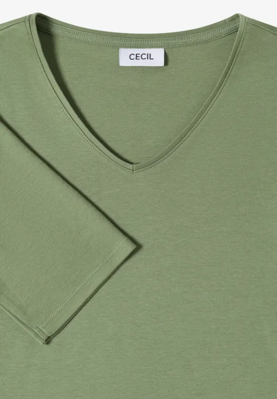 Kurzärmeliges V-Ausschnitt Baumwoll-T-Shirt