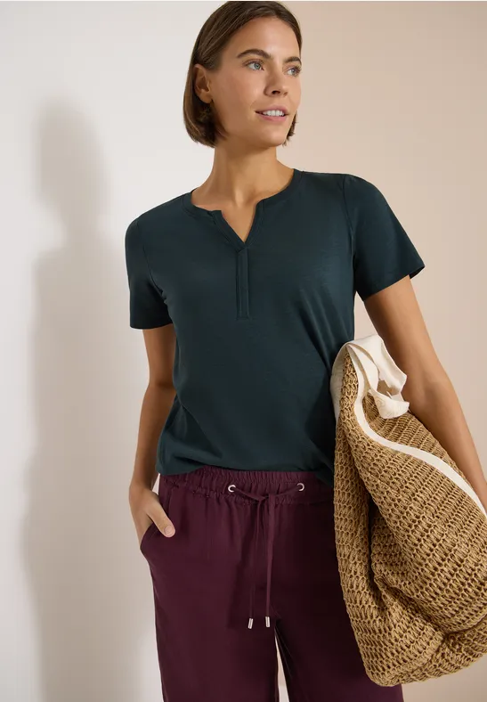 Baumwoll-Tunika-Shirt mit Schlitz-Ausschnitt