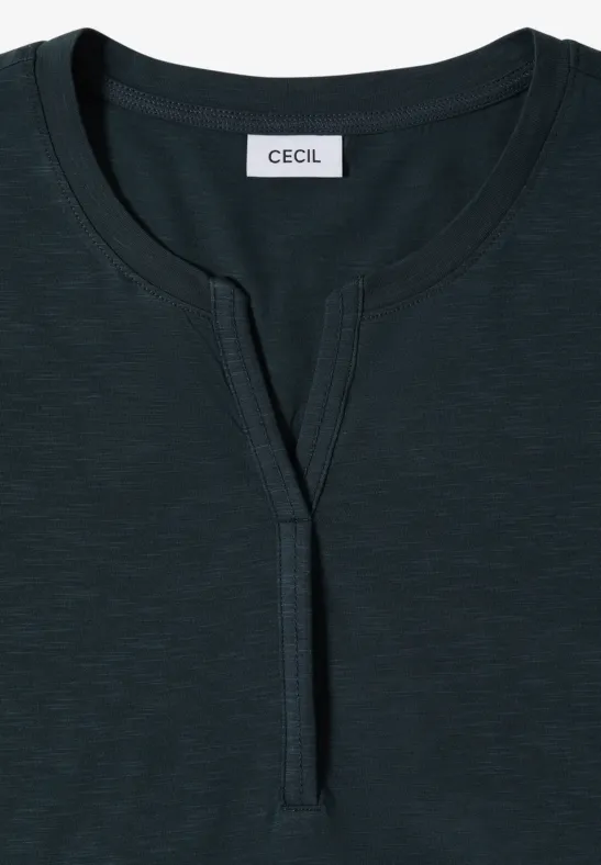 Baumwoll-Tunika-Shirt mit Schlitz-Ausschnitt