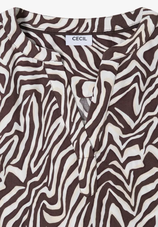 Bluse mit abstraktem Zebramuster und Split-Neck