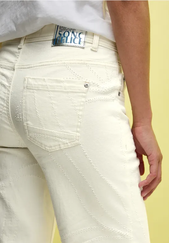 Wide-Leg-Jeans mit Laserprint-Blattmuster