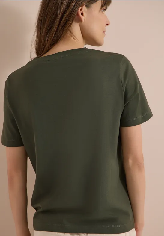 Baumwoll-T-Shirt mit Blattgrafik-Print