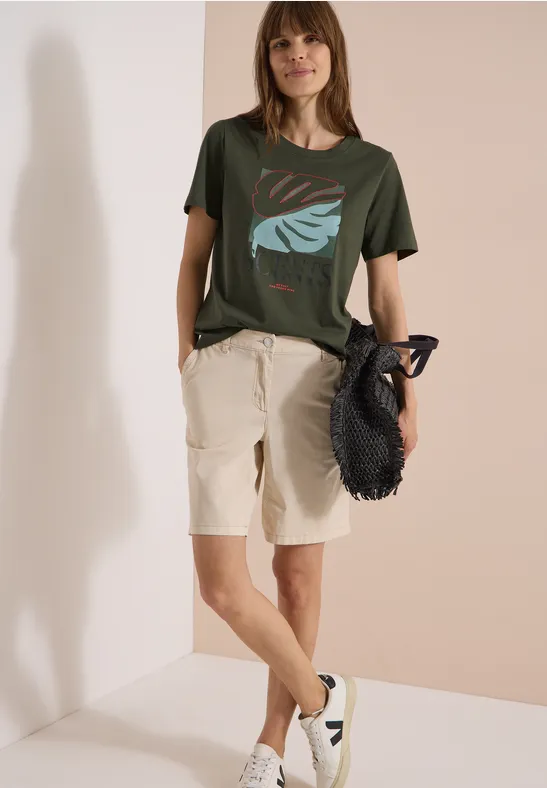 Baumwoll-T-Shirt mit Blattgrafik-Print