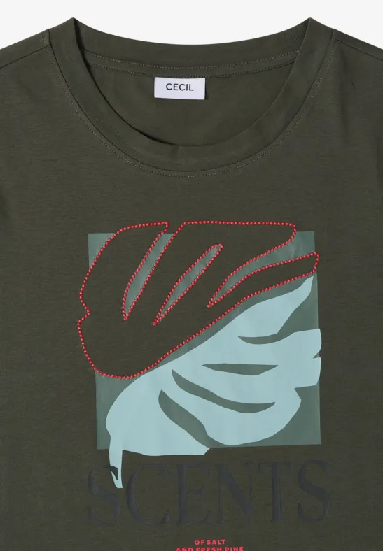 Baumwoll-T-Shirt mit Blattgrafik-Print