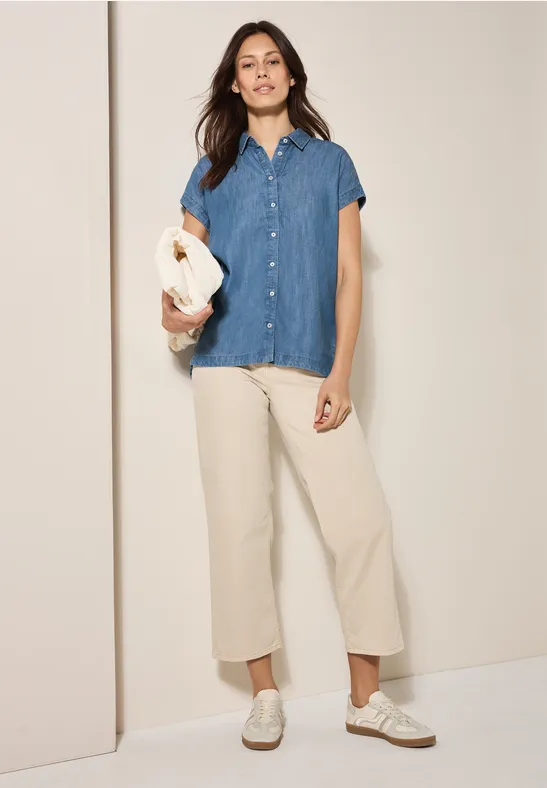 Kurzärmelige Lyocell-Jeansbluse