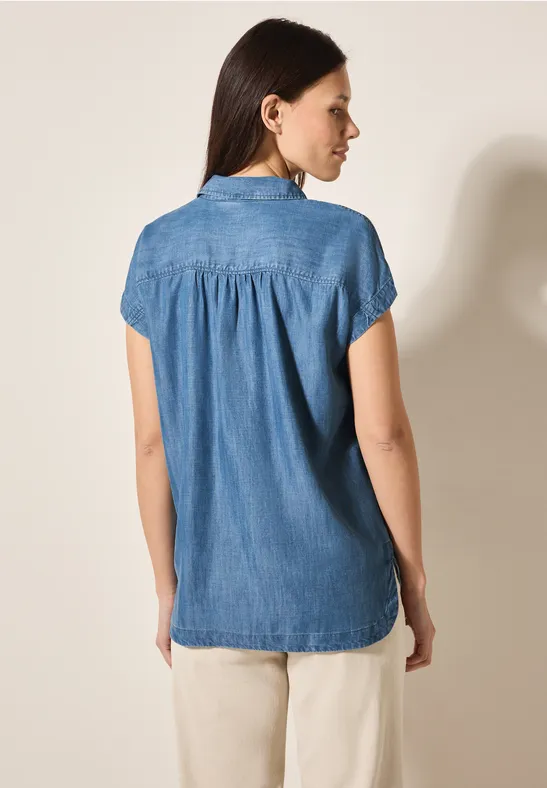 Kurzärmelige Lyocell-Jeansbluse