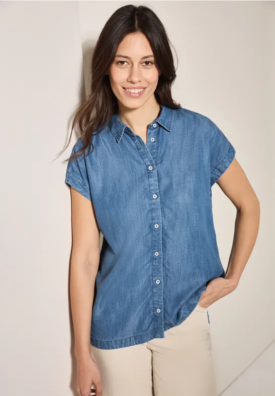 Kurzärmelige Lyocell-Jeansbluse