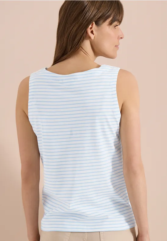 Gestreiftes ärmelloses Split-Neck-Top