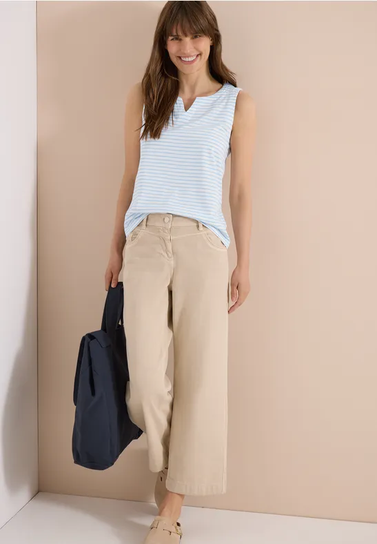 Gestreiftes ärmelloses Split-Neck-Top