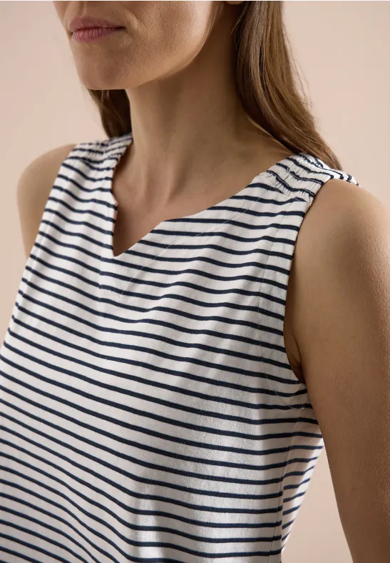 Ärmelloses Streifentop mit Split-Neck
