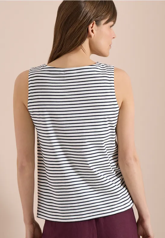 Ärmelloses Streifentop mit Split-Neck