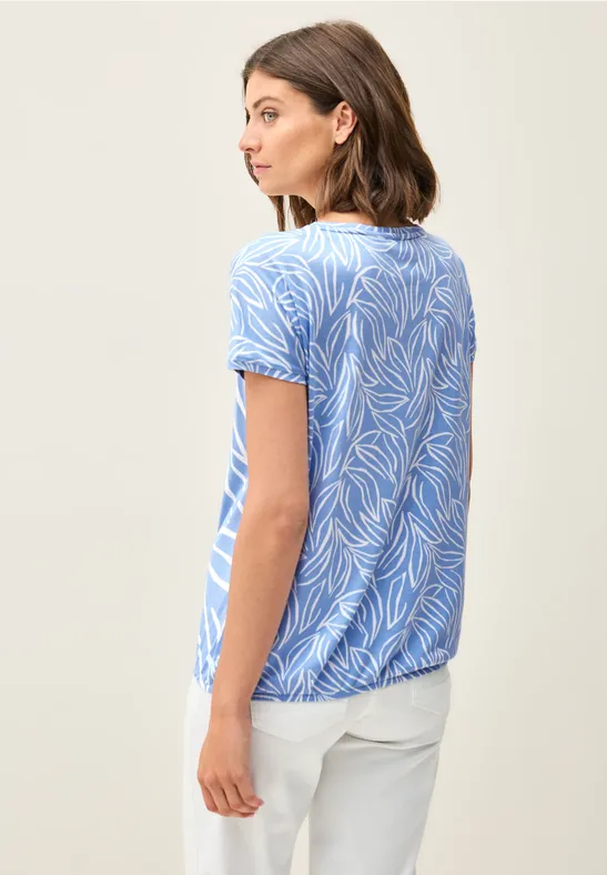 T-Shirt mit Blätterprint und U-Boot-Ausschnitt