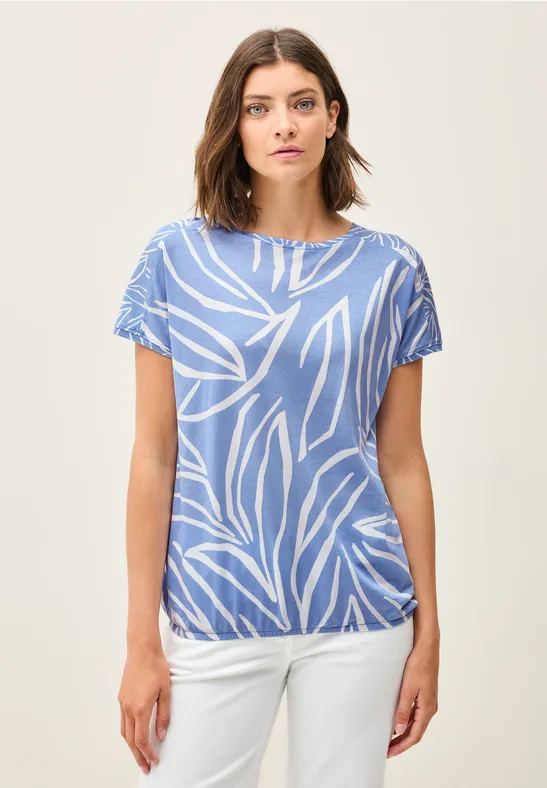 T-Shirt mit Blätterprint und U-Boot-Ausschnitt