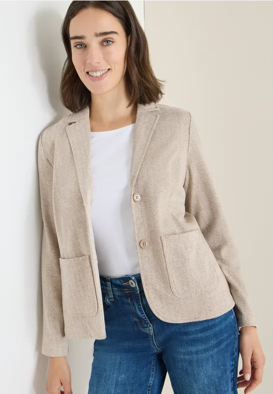 Strukturierter Strickblazer mit Fischgratmuster