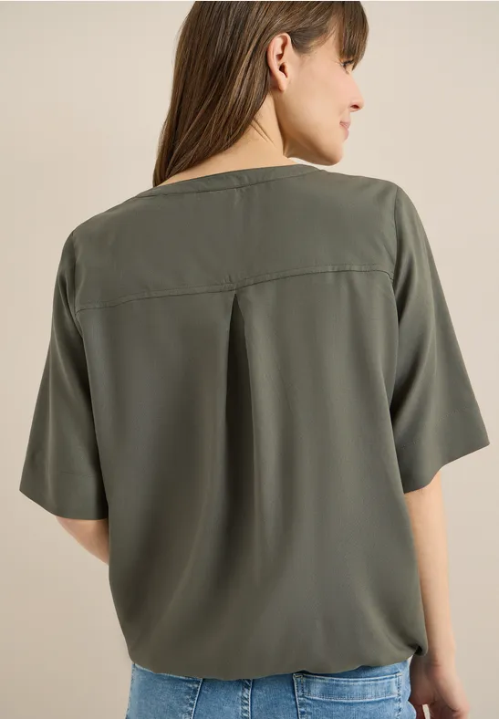 Bluse mit Split-Neck und Elastiksaum
