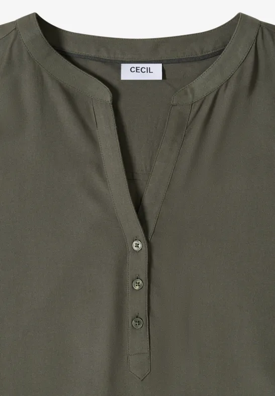 Bluse mit Split-Neck und Elastiksaum