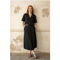 Set aus Crop-Top und Midirock in Leinen-Optik