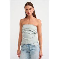 Trägerloses drapiertes Denim-Bandeau-Top