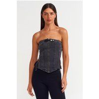 Strukturiertes Denim-Bustier mit Reißverschluss