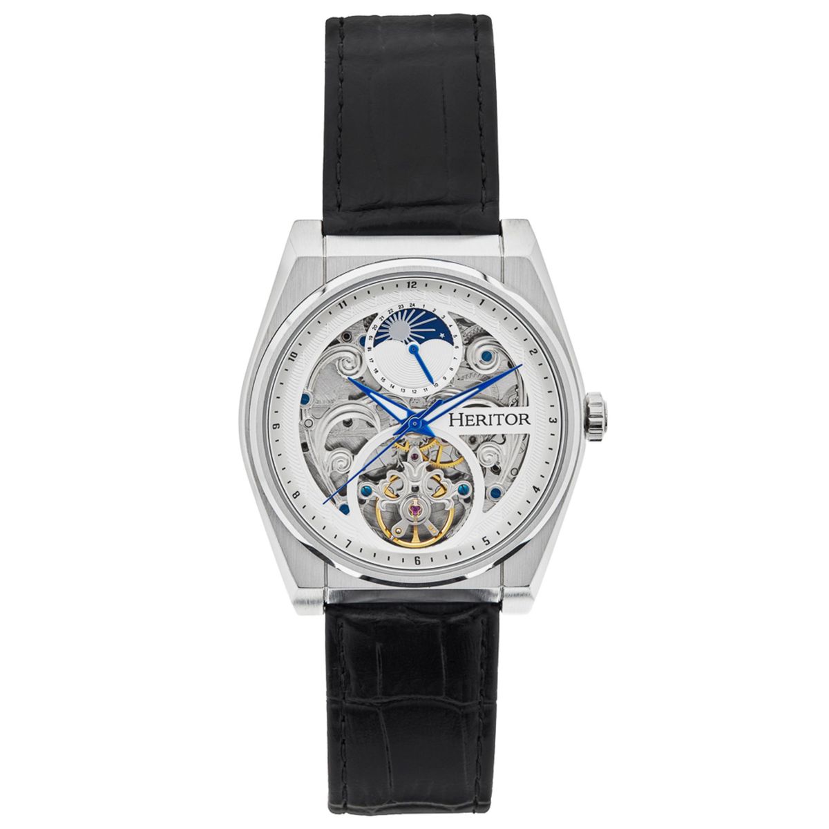 Teilskelettierte Automatik-Uhr mit Lederarmband