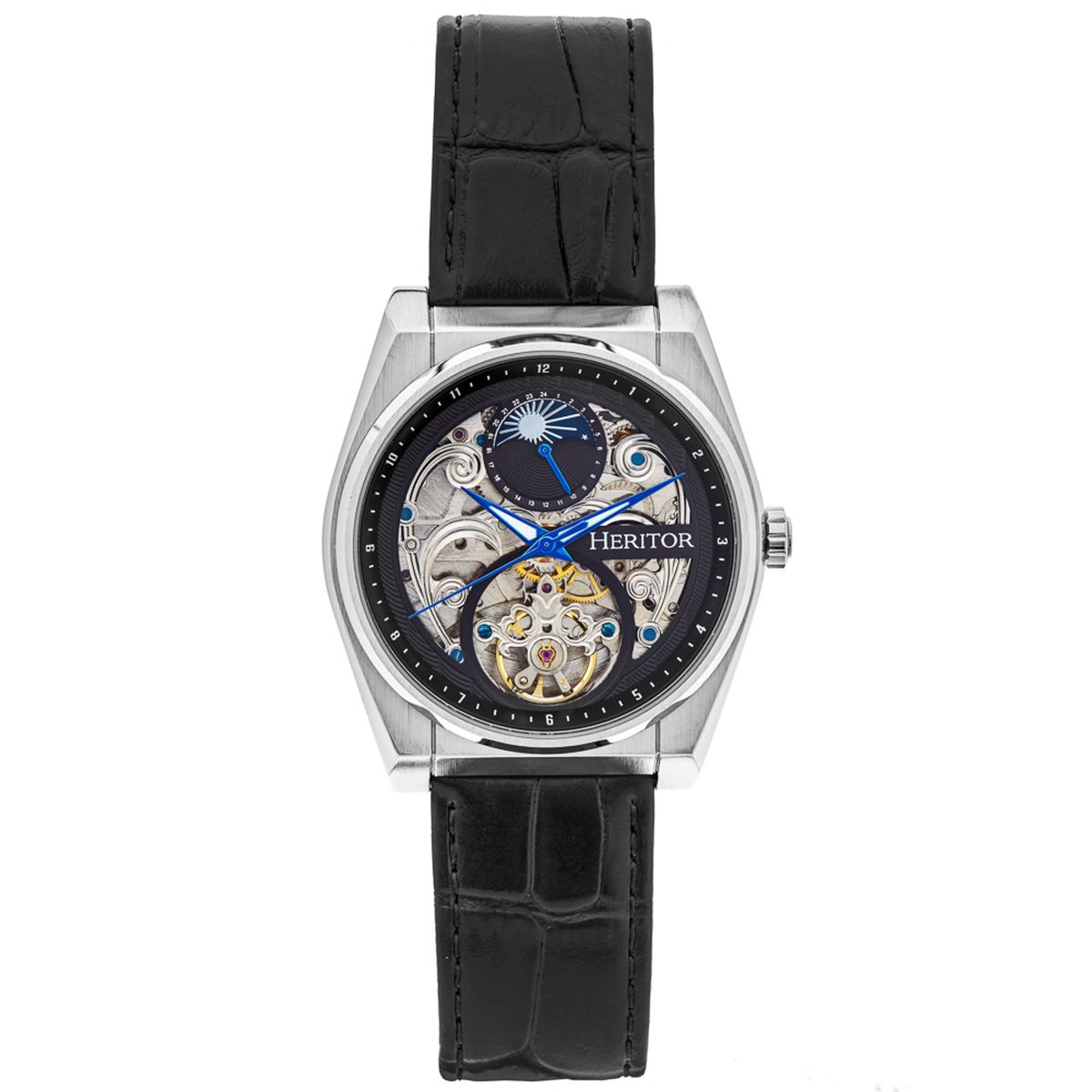 Teilskelettierte Automatik-Uhr mit Lederarmband