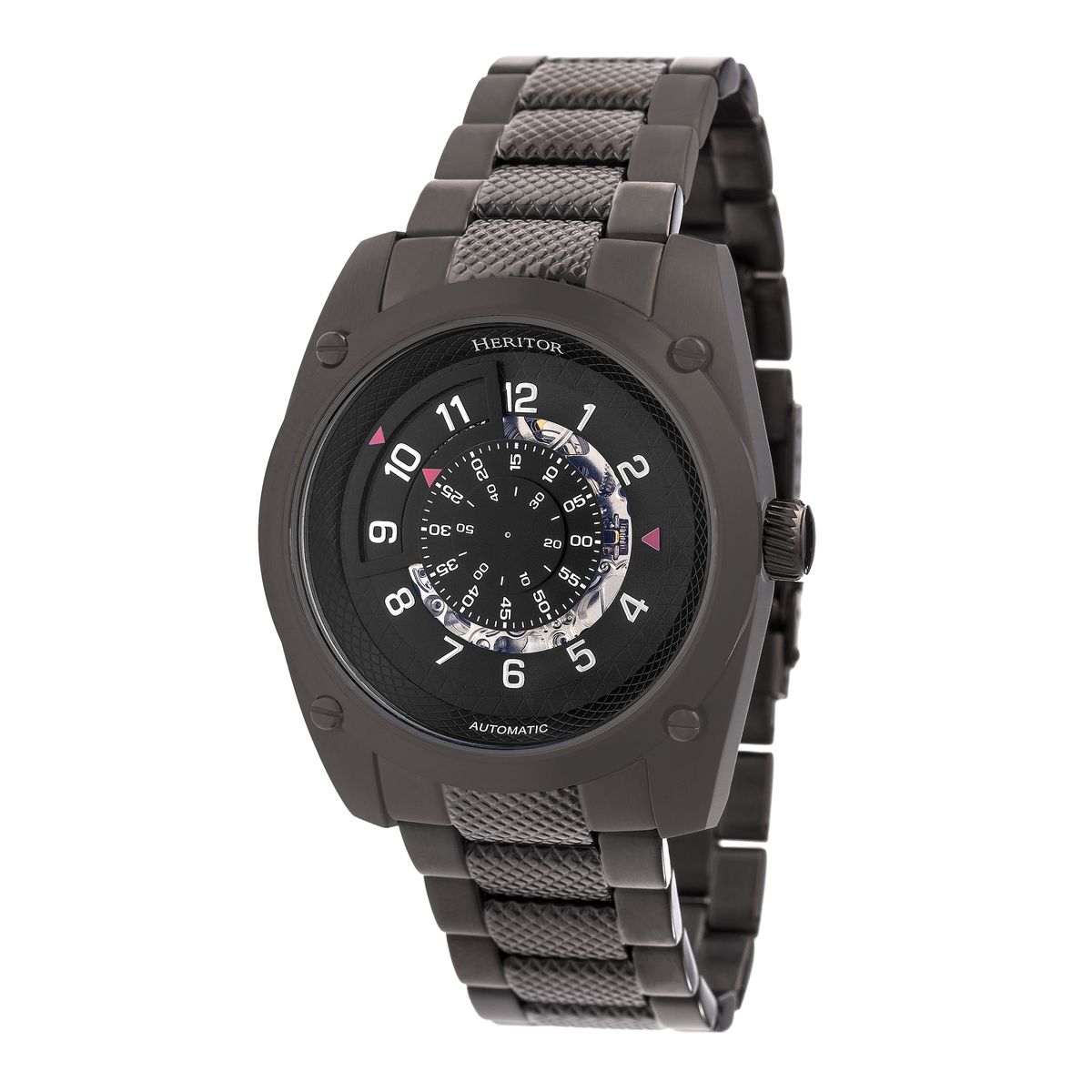 Halbskelettierte Automatik-Armbanduhr mit Scheibenanzeige