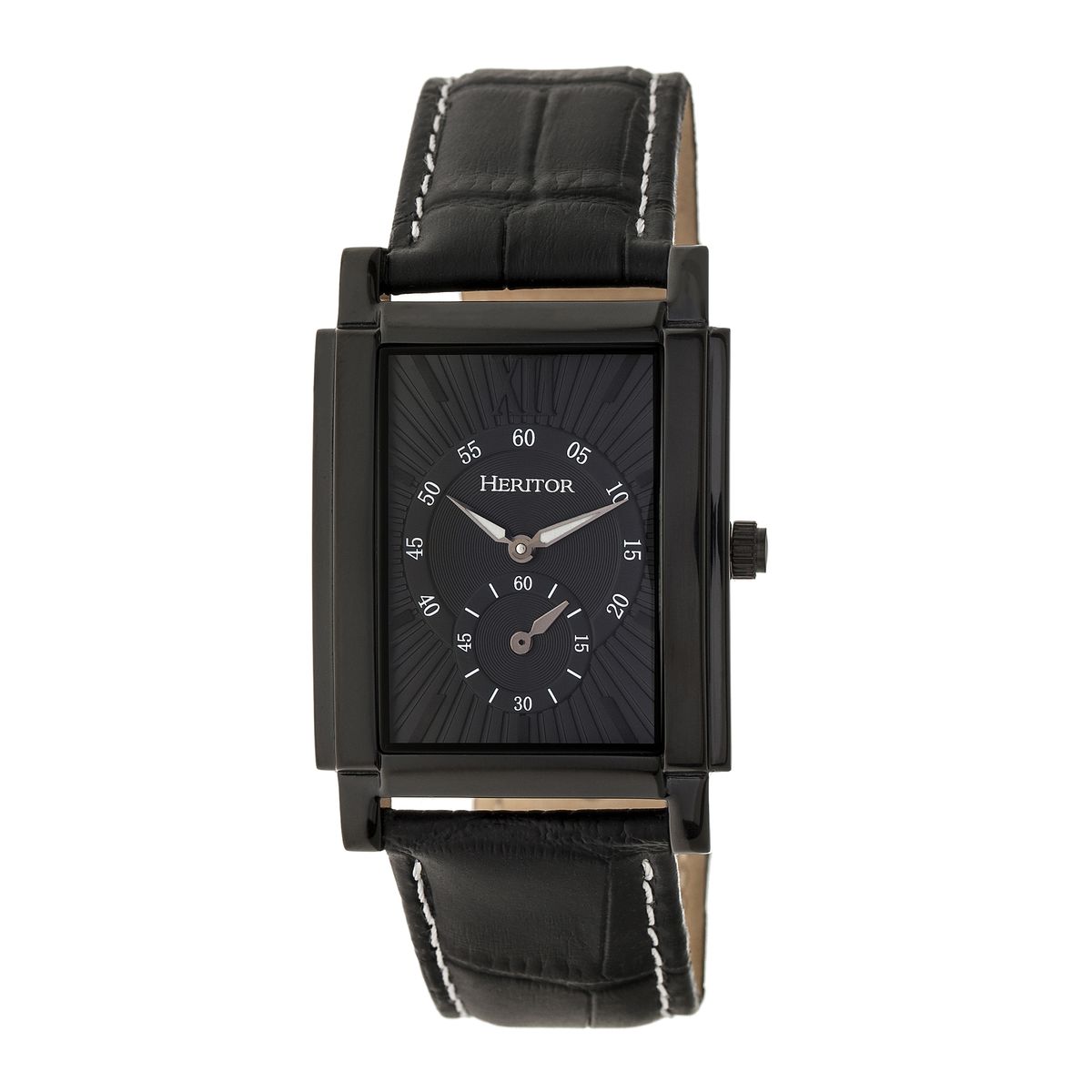 Rechteckige Automatikuhr mit Lederarmband